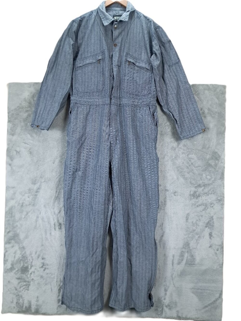 KEY Fisher Striped Deluxe Unlined Coveralls Men Size MR Gray Utility 995.18
